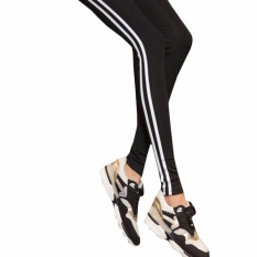 Hequ Celana Legging Elastis Motif Garis Untuk Yoga Fitnes Lari Olahraga Warna Hitam