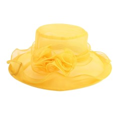 HETU Floral Organza Lipat Lebar Besar Brim Matahari Musim Panas Hat untuk Gereja Kentucky Derby Pesta Pernikahan