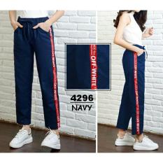 HH 4296 OFF WHITE PANTS NAVY CELANA WANITA DEWASA MURAH MODIS BARU CEWEK KEKINIAN GROSIR TANAH ABANG