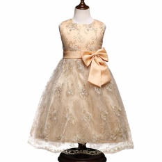 High-end Gaun Bordir untuk Anak Gadis Renda Emas Retro Gaun Putri Baju Pesta Anak-anak Panjang Gaun Fancy Kontes Cantik Prom 2-8 T-emas-Intl