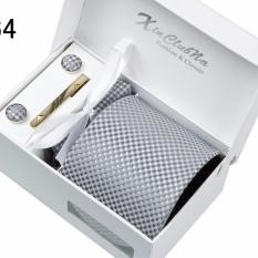 Kualitas Tinggi 2017 New 8 Cm Dasi Set untuk Pria atau Pocket Square Dasi Klip Saputangan Mens Pernikahan Pesta Plaid Dasi Kotak Hadiah K64 (Grey) -Intl