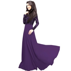 Berkualitas Tinggi Abaya Malaysia Wanita Pakaian Muslim Dress Islam Robe Musulmane Palsu Twinset Renda Muslim Gaun Vestidos Ungu-Intl