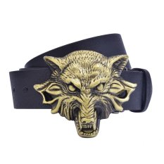 High Quality Fantastic Punk Fox Plate Buckle PU Sabuk Kulit untuk Pria (hitam)