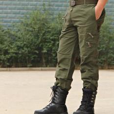 Tinggi Kualitas Men's Jeans Trouser Pria Santai Plus Ukuran Cotton Baggy Pocket Gaya Militer ARMY Kamuflase Celana Kargo (army Hijau)
