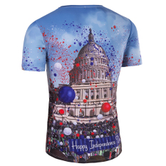 Tinggi Kualitas Pria Lengan Pendek T-shirt Hari Kemerdekaan 3D Printing Lengan Pendek T-shirt (biru)