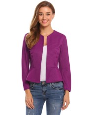 Kualitas Tinggi Sunweb Wanita Polos O-leher Lengan Panjang Ramping Sesuai Peplum Blazer Jaket (Ungu)-Internasional
