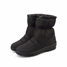 Tinggi Kualitas Musim Dingin Wanita Ankle Boots Sepatu Tahan Air Hangat Plush Wanita Salju Sepatu Ukuran Besar (Hitam)