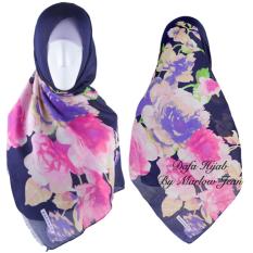 Hijab Dafa Pashmina Bunga Hijab Jilbab Motif Bunga Kombinasi Bahan Poly Turkey Turkish Motif 3 - Navy