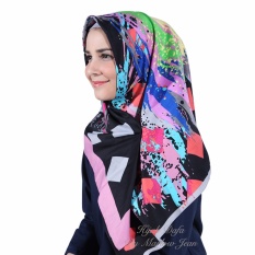 Hijab Dafa Pashmina Bunga Hijab Satin Segi Empat Jilbab Motif Abstrak Kombinasi Bahan Satin Motif H 02