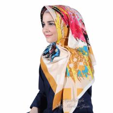 Hijab Dafa Pashmina Bunga Hijab Satin Segi Empat Jilbab Motif Abstrak Kombinasi Bahan Satin Motif H 04