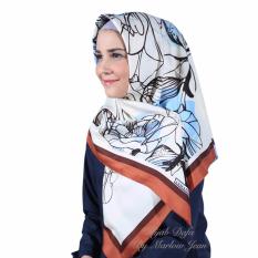 Hijab Dafa Pashmina Bunga Hijab Satin Segi Empat Jilbab Motif Bunga Kombinasi Bahan Satin Motif G - Putih Coklat