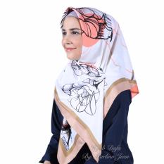 Hijab Dafa Pashmina Bunga Hijab Satin Segi Empat Jilbab Motif Bunga Kombinasi Bahan Satin Motif G - Salem Pink Soft