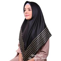 Hijab Dafa Pashmina Bunga Hijab Satin Segi Empat Jilbab Motif Bunga Kombinasi Bahan Satin Seri Warna Hitam Emas - Golden Silk J