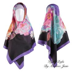 Hijab Dafa Pashmina Bunga Hijab Satin Segi Empat Jilbab Motif Bunga Kombinasi Bahan Satin Motif Flower 2 - Ungu