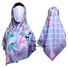 Hijab Dafa Pashmina Bunga Hijab Satin Segi Empat Jilbab Motif Bunga Kombinasi Bahan Satin Motif Flower TS1 - Abu Abu