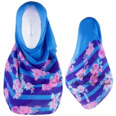 Hijab Dafa Pashmina Bunga Hijab Scraf Jilbab Motif Bunga Kombinasi Bahan Poly Turkey Turkish Motif 1 - Biru Kombinasi Ungu
