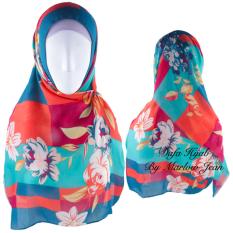 Hijab Dafa Pashmina Bunga Hijab Scraf Jilbab Motif Bunga Kombinasi Bahan Poly Turkey Turkish Motif 2 - Hijau