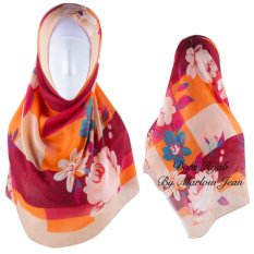 Hijab Dafa Pashmina Bunga Hijab Scraf Jilbab Motif Bunga Kombinasi Bahan Poly Turkey Turkish Motif 2 - Krem