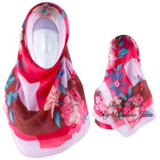 Hijab Dafa Pashmina Bunga Hijab Scraf Jilbab Motif Bunga Kombinasi Bahan Poly Turkey Turkish Motif 2 - Pink