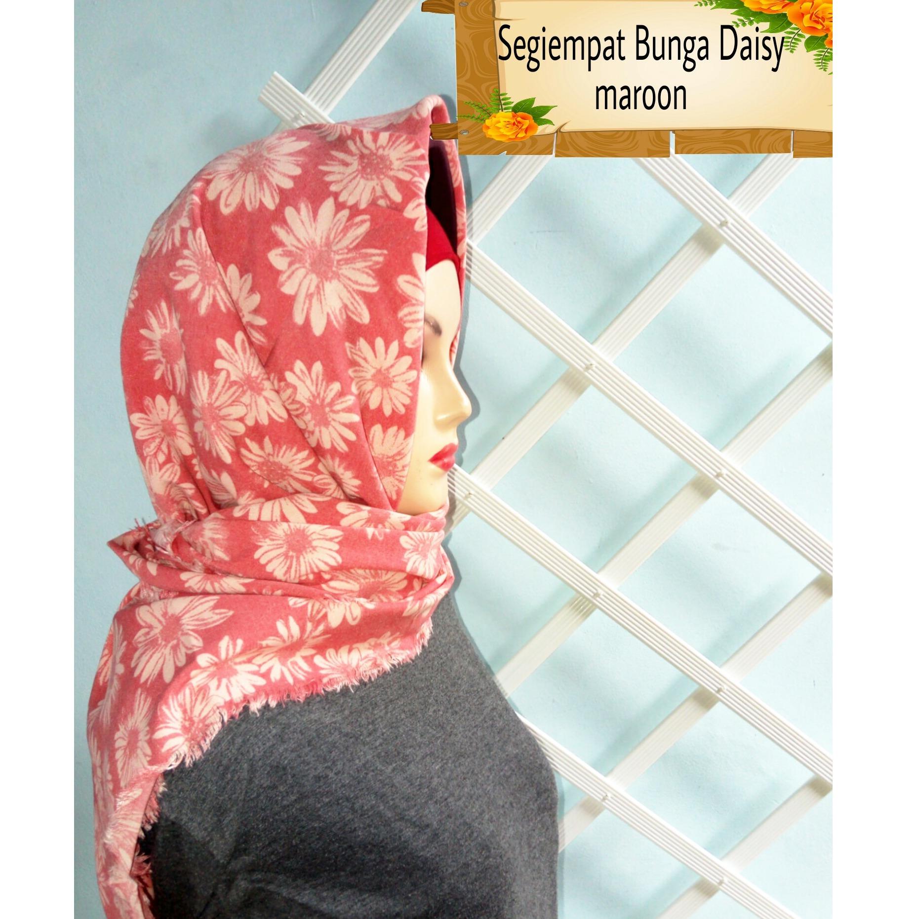 Hijab Jilbab Kerudung Segiempat Bunga Daisy Katun Denim - tukiyem13