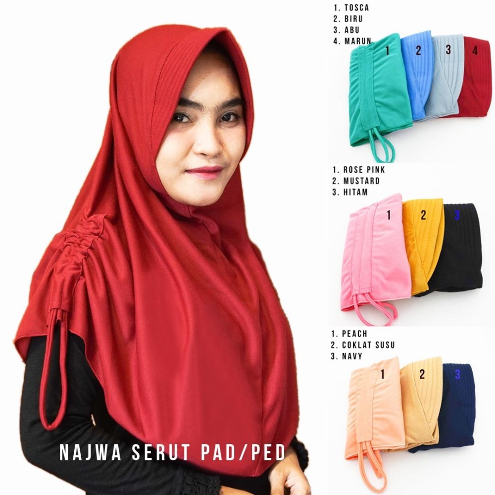 Hijab Najwa PAD/PED Serut Jilbab Instan Kerudung Khimar Instan