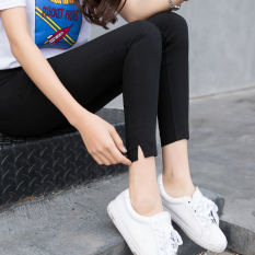 Wanita Kulit Hitam Lee Jeans Bagian Tipis Celana Pensil Legging (Hitam-Khaki Rok Slit)