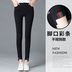 Celana Panjang Ketat Slim Thin Wanita Stretch Warna Hitam (Kaki mulut warna bar) (Kaki mulut warna bar)