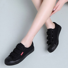 Hitam Perempuan Sepatu Kerja Velcro Kanvas Sepatu (Hitam)
