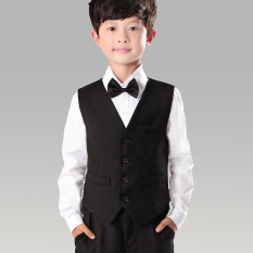 Hitam Polos Anak Laki-Laki Setelan Formal Vest Jas Rompi (Hitam (One-Piece Rompi))