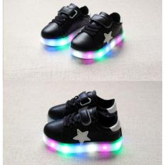 HITAM Sepatu Anak LED Nyala Lampu Sekolah Main Casual Sneaker Olahraga Jalan Sepatu Anak Pria Wanita Laki Perempuan Cowok Cewek Kado Ulang Tahun