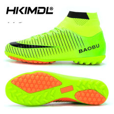 HKIMDL Pria Outdoor Sepak Bola Cleat Sepatu Tinggi Top TF/FG Sepatu Sepak Bola Pelatihan Olahraga Sneakers Sepatu Ukuran 33 -45 Hijau-Intl
