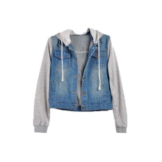 HKS Denim Jean Hooded Mantel Jaket Biru (Ekspor)-Intl