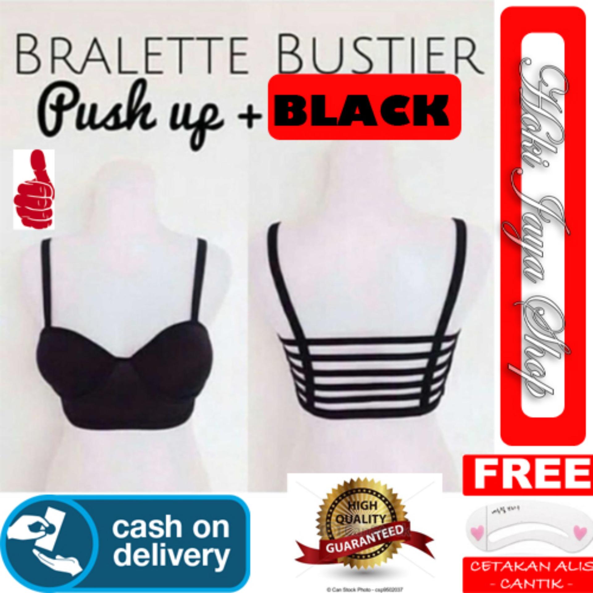 HOKI COD - Bra Sport Tali 6 + Busa + Push Up (Tanpa Kawat) - Black Limited Edition + Gratis Cetak Alis Cantik - Premium