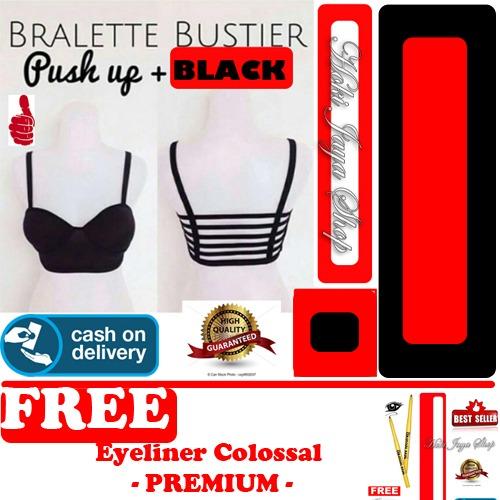 HOKI COD - Bra Sport Tali 6 + Busa + Push Up (Tanpa Kawat) - HITAM Limited Edition FREE Eyeliner Spidol Colossal Kajal Premium HITAM - Multi Model - 1 Pcs