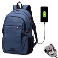 Hola 35L Perjalanan Luar Ruangan Fashion Wanita/Pria Ransel Kain Lembut Laptop Pelajar Tas Sekolah dengan Pengisian Usb Port (Biru)-Intl