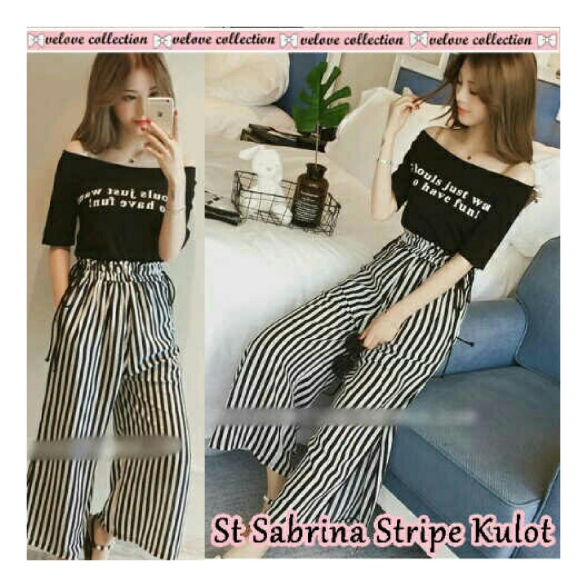 Honeyclothing Setelan Wanita Sabria - Hitam / Setelan Wanita / Fashion Wanita / Setelan Salur / Best Seller