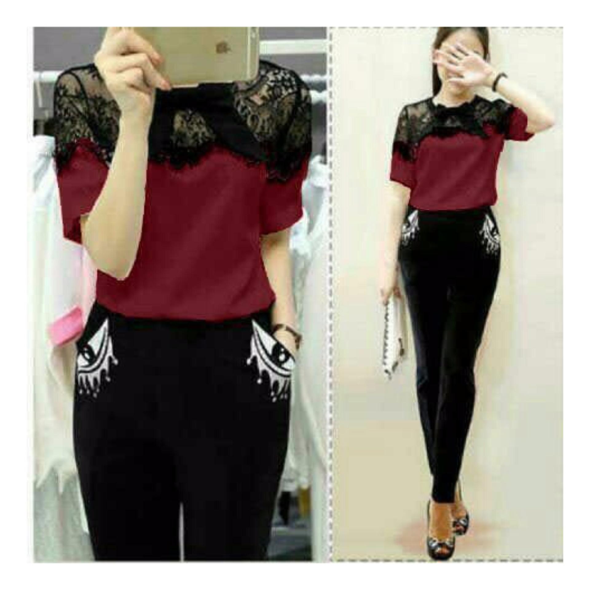 Honeyclothing Setelan Wanita Huria - Maroon / Baju Wanita / Setelan Cewek / Atasan Wanita