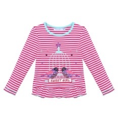 Hot ASTAR Arshiner Baru Manis Anak Girls Panjang Lengan Baju Bergaris Cetak Lipatan Kampuh Cute Pullover Blus Atas (Merah) -Intl