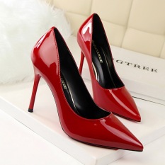 Hot Fashion Tinggi-Sepatu Bertumit Wanita Pompa Menunjuk Toe OL Merah High Heels Thin Heels Ujung untuk Pernikahan Wanita (Merah)
