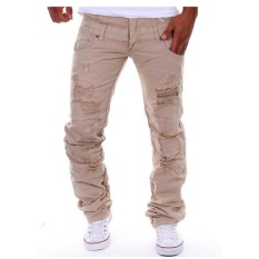 HOT Fashion Pria Gaya Lubang Warna Solid Fesyen Pria (khaki)-Intl