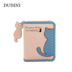 Hot New Fashion Wanita Dompet Qute Cat Pendant Ladies Pursehit Color Splice Zipper Pendek Clutch Coin Purse Tempat Kartu- INTL