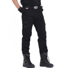 Hot Dijual 2017 Pria Jeans Trouser Pria Santai Plus Ukuran Cotton Baggy Pocket Gaya Militer ARMY Kamuflase Kargo Celana (hitam) -Intl