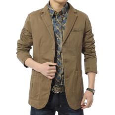 Hot Dijual 2017 Baru Merek Blazer Men'S Casual Blazer Kapas Parka Denim Pria Slim Fit Jaket Army Hijau Khaki Ukuran Besar (Khaki) -Intl