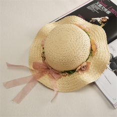 Jual Hot Fashion Indah Straw Summer Anak's Bayi Gadis Anak Berjemur Hat Beach Cap (Beige)