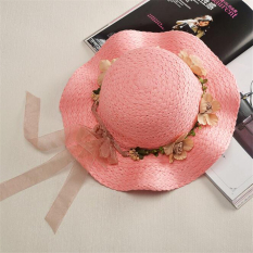 Jual Hot Fashion Indah Straw Summer Anak's Bayi Gadis Anak Berjemur Hat Beach Cap (Pink)-Intl