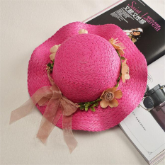 Jual Hot Fashion Indah Straw Summer Anak's Bayi Gadis Anak Berjemur Hat Beach Cap (Rose)-Intl