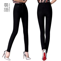 Hot Sale Di Korea Elastisitas Ukuran Besar Plus Ukuran untuk Wanita Pakai untuk Bekerja Seksi Skinny Jeans Slim Jeggings Ankle-Length Cuffs Black Jeans Pensil Jeans-hitam-Intl