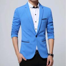 Panas Penjualan Merek Fashion blazer Kasual Pria Slim Fit Pria Jaket Pakaian Baju Gaun Pengantin Ukuran Better (biru) -Internasional