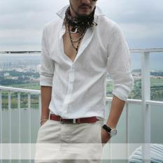 Hot Sale Plus Ukuran Kemeja Swag Cotton Linen Baju Pria Lengan Panjang Musim Panas Gaya Kemeja Hawaii Sexy Slim Fit Pakaian 2017 Baru (Putih) -Intl