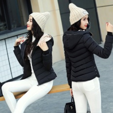 Hot Dijual Hangat Kapas Wanita Parka Musim Dingin Jaket Perempuan Wanita Langsing Pendek Berkerudung Pakaian Luar Chaquetas Mujer (Hitam) -Intl